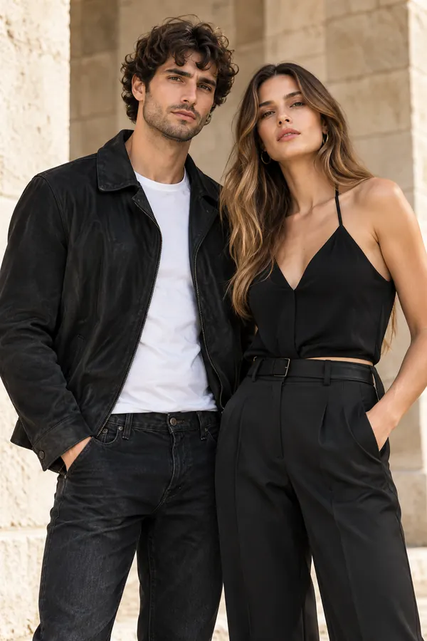 Un uomo e una donna vestiti di nero