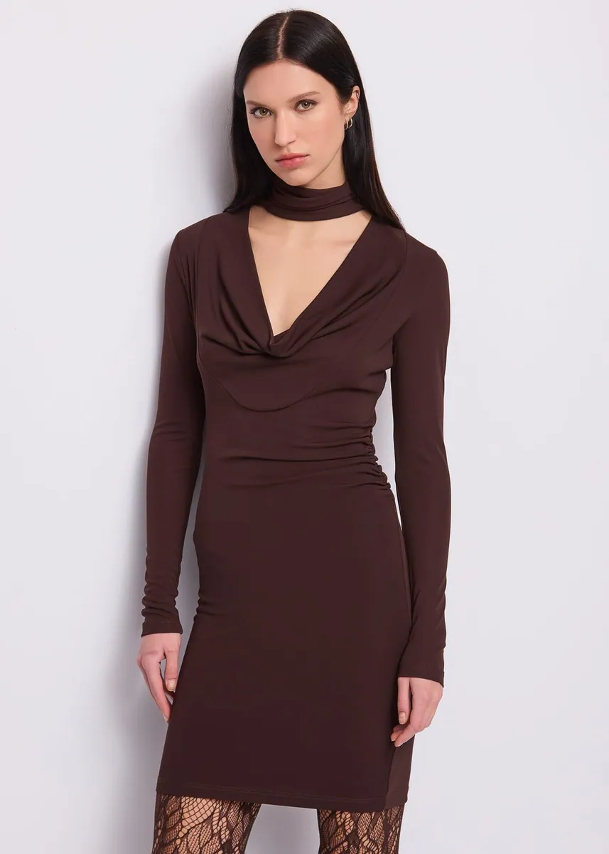 Abito midi con collo alto Gaudì, marrone, foto 2 di 4