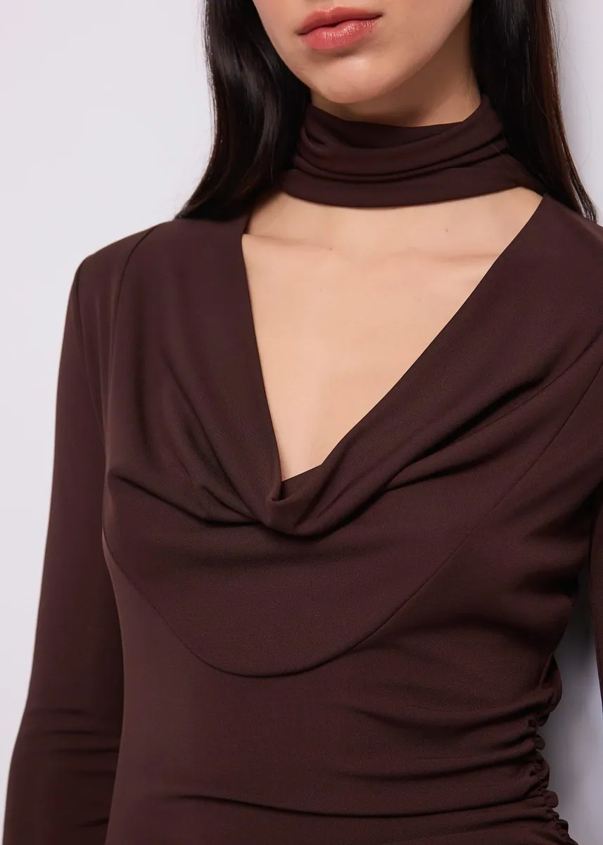 Abito midi con collo alto Gaudì, marrone, foto 4 di 4