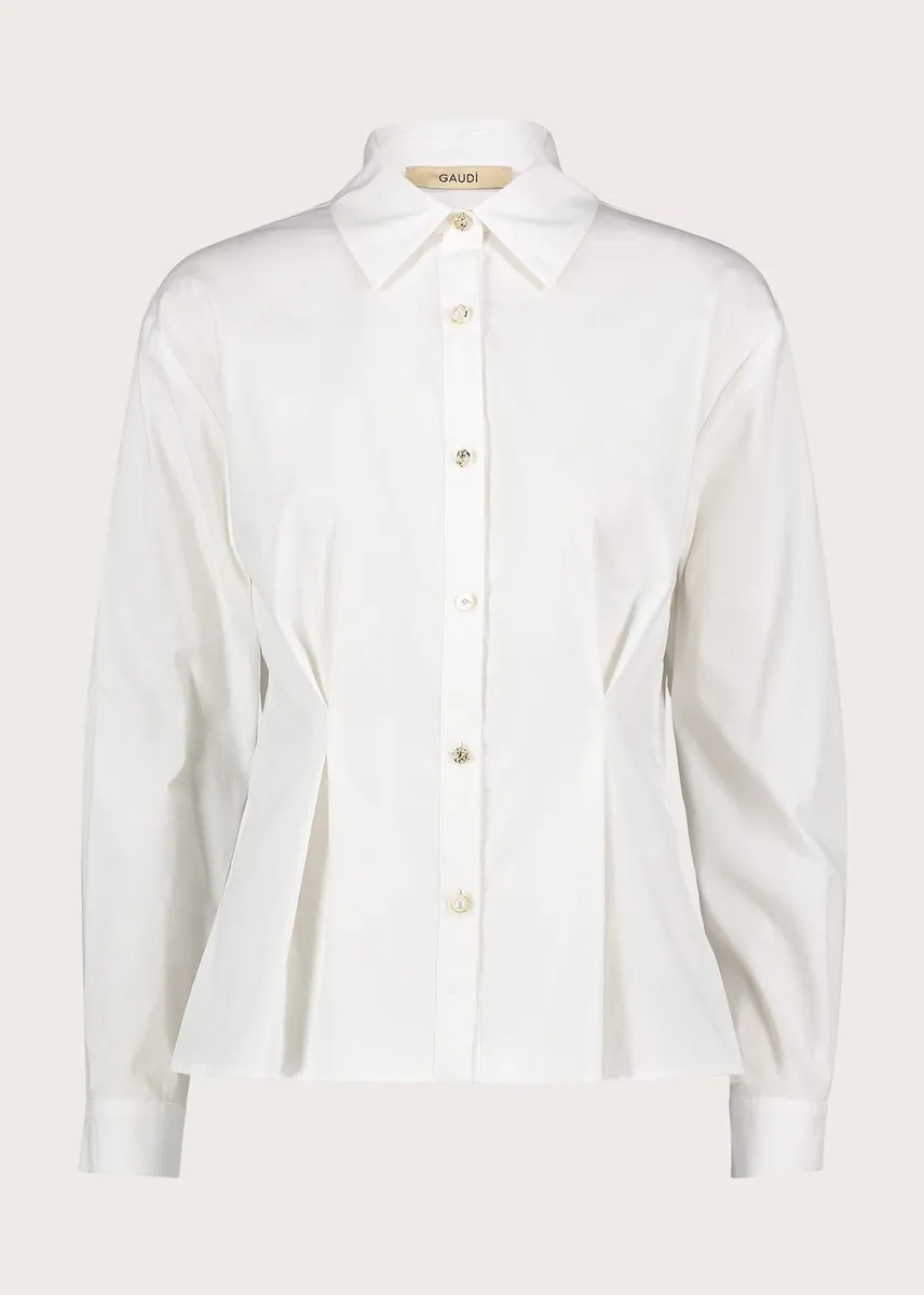 Camicia in popeline con bottoni gioiello Gaudì, bianco, foto 1 di 4