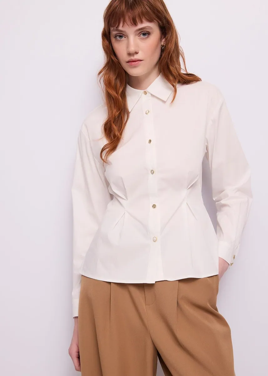 Camicia in popeline con bottoni gioiello Gaudì, bianco, foto 2 di 4