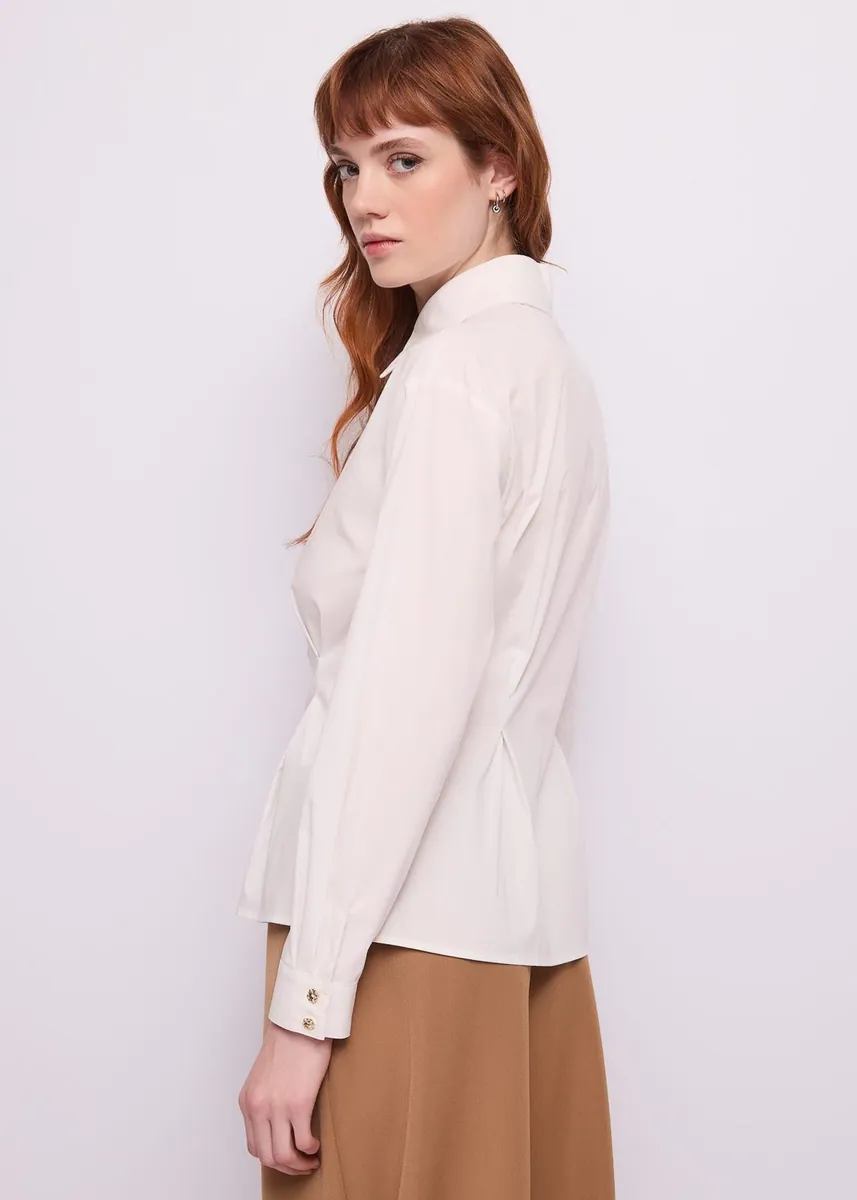 Camicia in popeline con bottoni gioiello Gaudì, bianco, foto 3 di 4