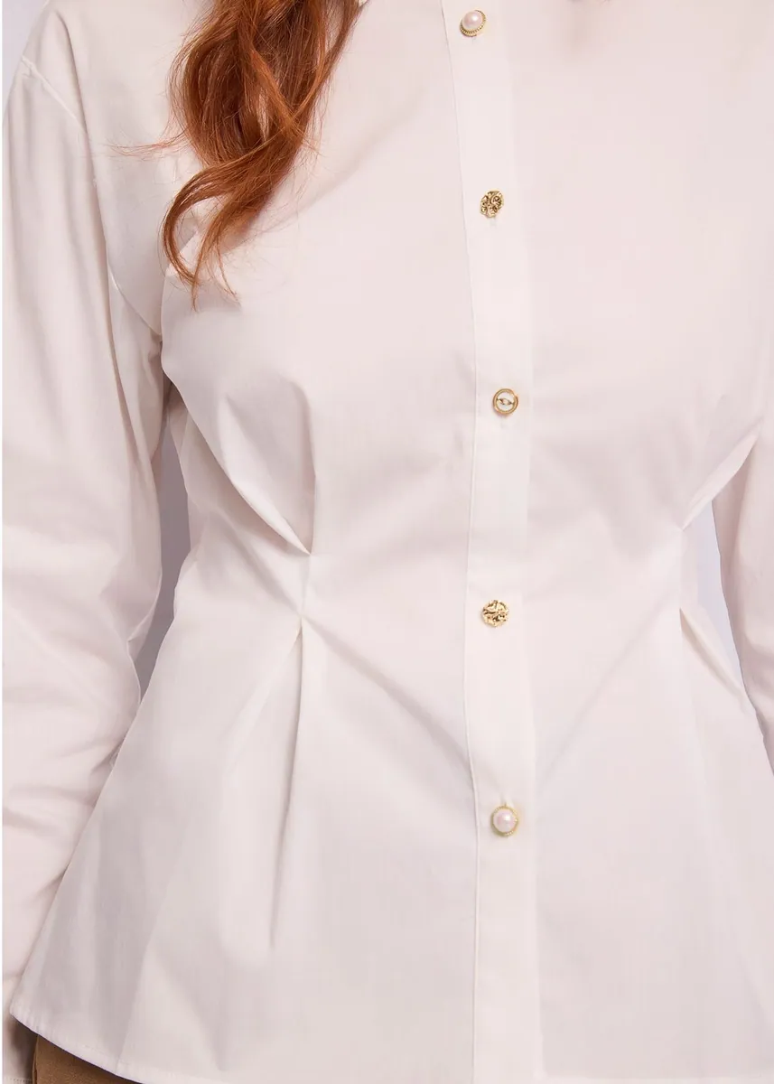Camicia in popeline con bottoni gioiello Gaudì, bianco, foto 4 di 4