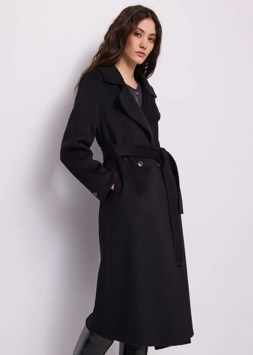 Cappotto doppiopetto con cintura Gaudì, nero, foto 1 di 4