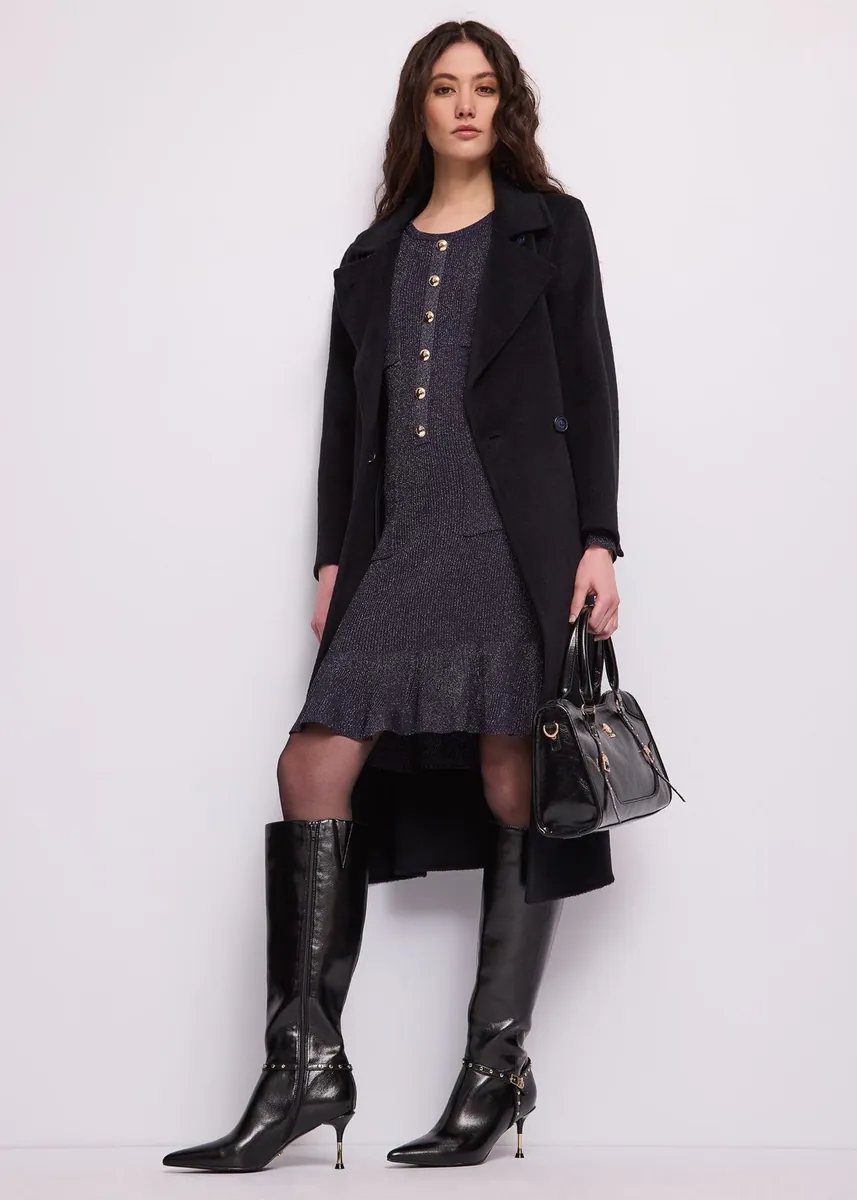 Cappotto doppiopetto con cintura Gaudì, nero, foto 4 di 4