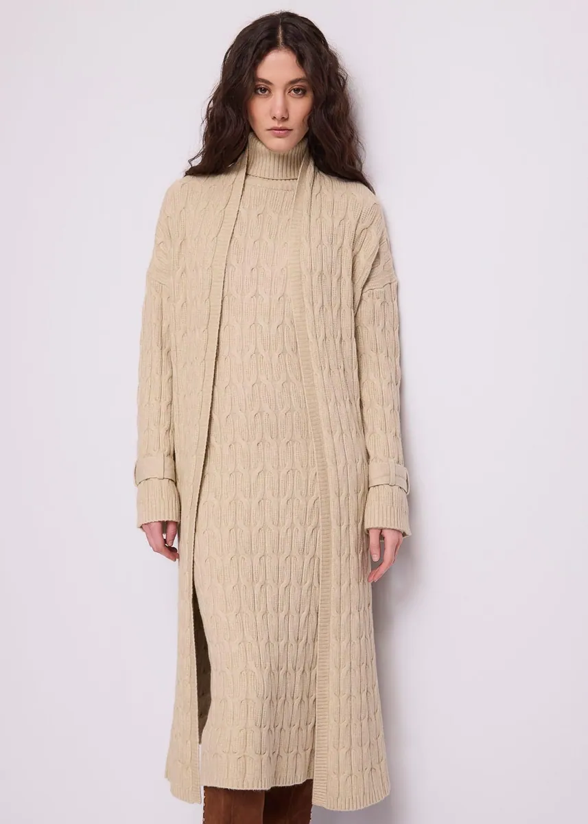 Cardigan in maglia a trecce Gaudì, naturale, foto 2 di 4
