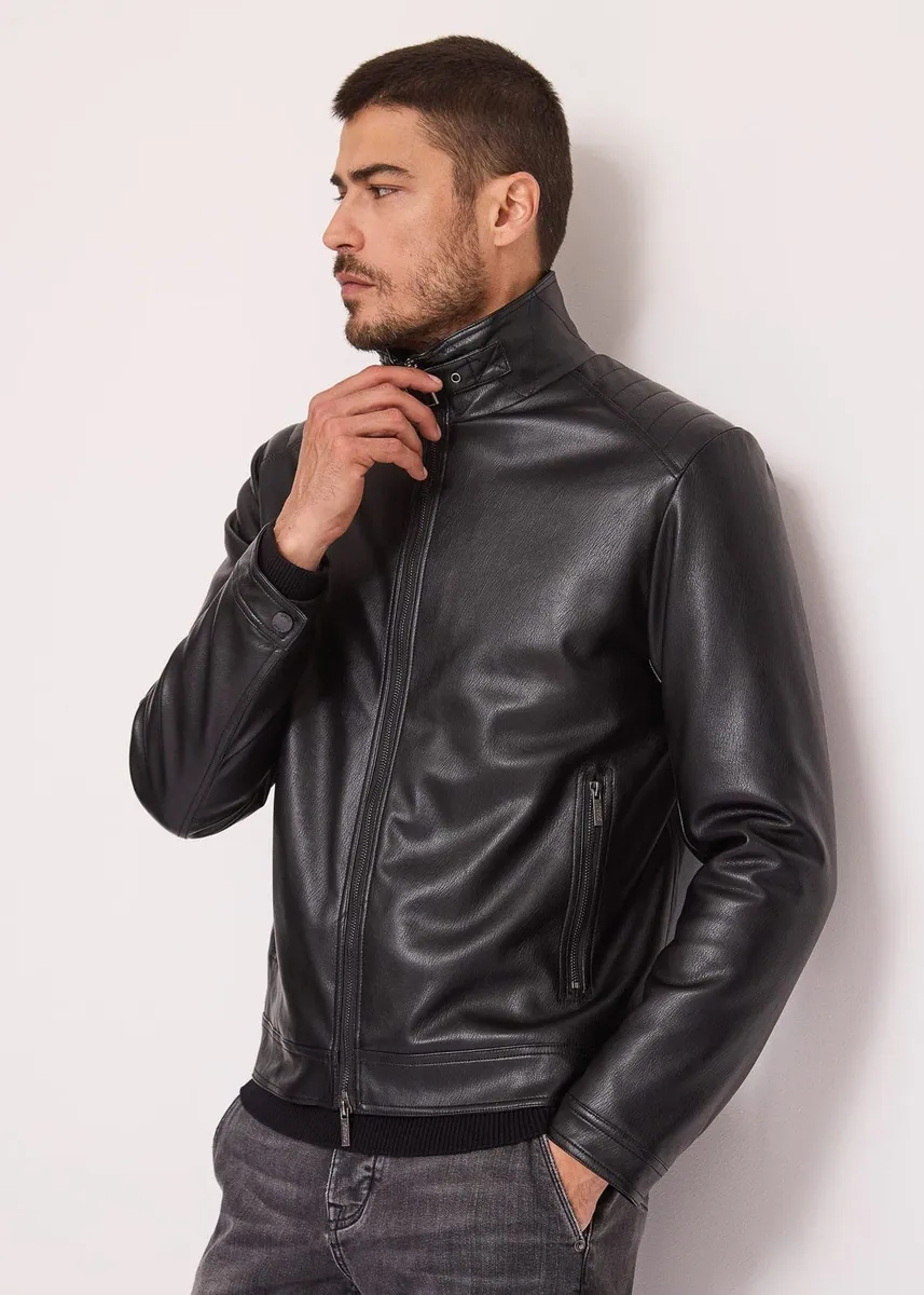 Giacca biker con collo alto e zip Gaudì, nero, foto 1 di 4
