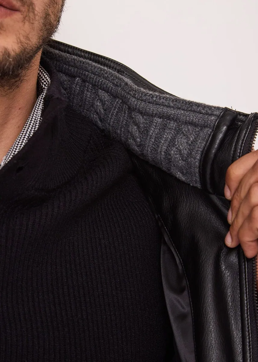 Giacca biker con collo alto e zip Gaudì, nero, foto 3 di 4