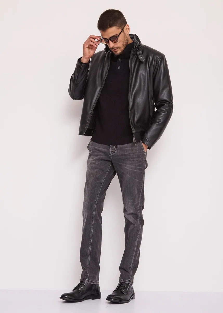 Giacca biker con collo alto e zip Gaudì, nero, foto 4 di 4