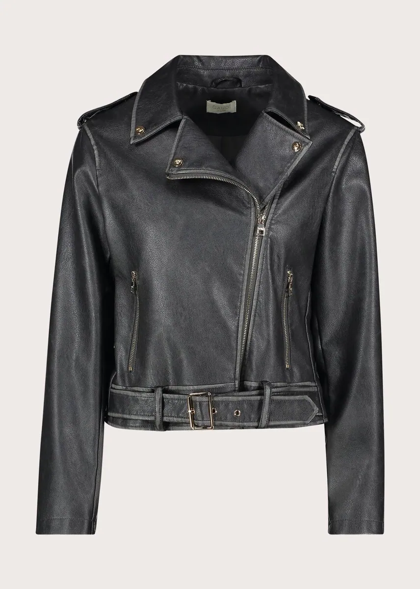 Giacca biker in similpelle effetto used Gaudì, nero, foto 1 di 4