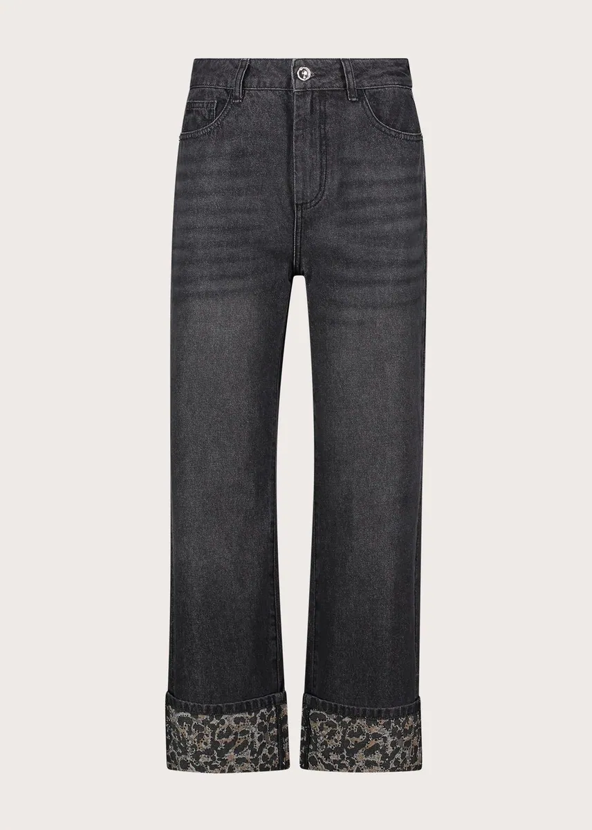 Jeans straight con risvolto animalier Gaudì, grigio, foto 1 di 4