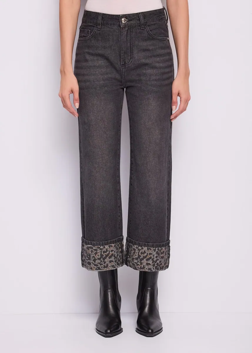 Jeans straight con risvolto animalier Gaudì, grigio, foto 2 di 4