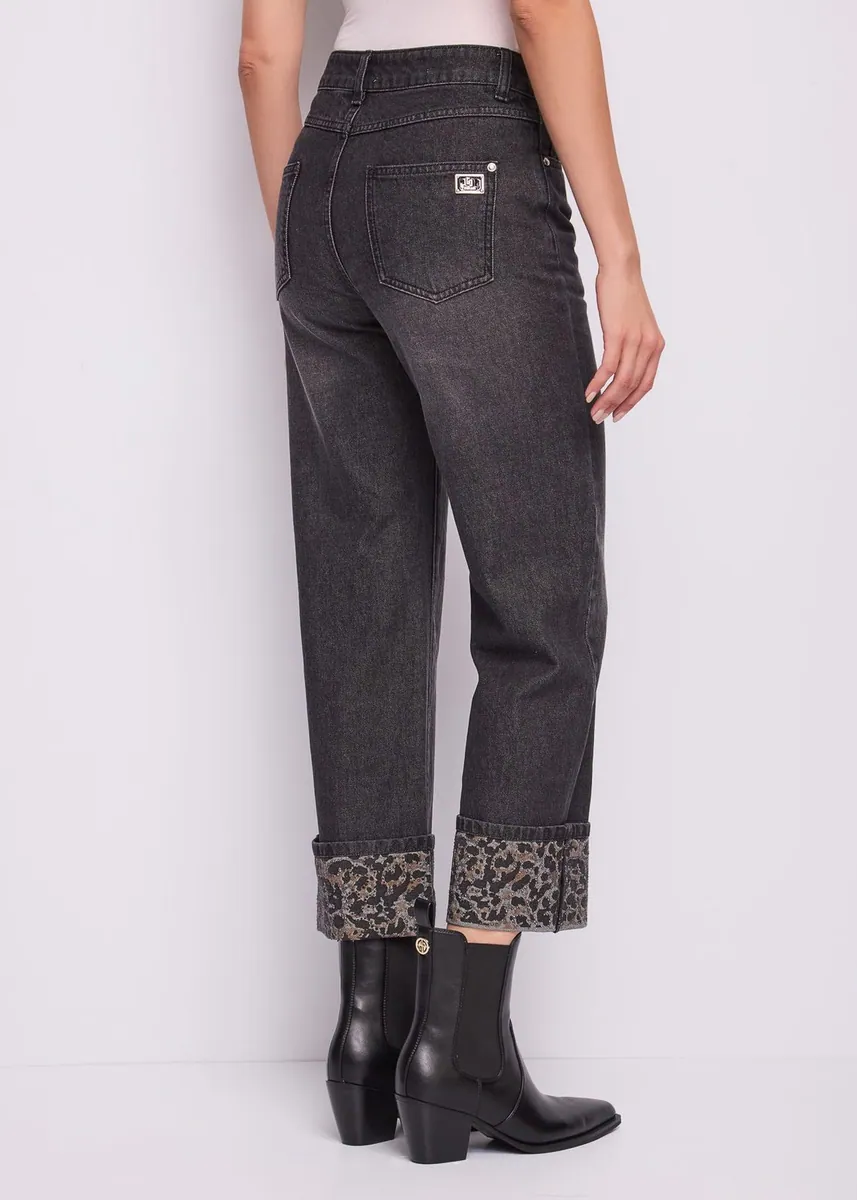 Jeans straight con risvolto animalier Gaudì, grigio, foto 3 di 4