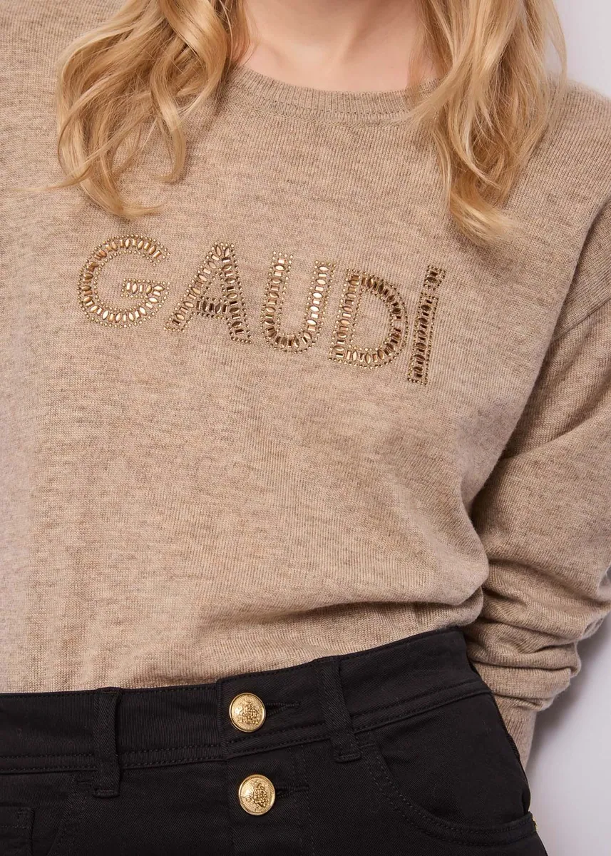 Maglia con borchie e strass Gaudì, naturale, foto 4 di 4