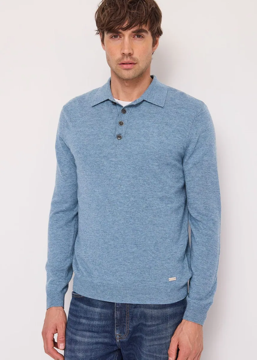 Polo in maglia di lana e cashmere Gaudì, azzurro, foto 1 di 4