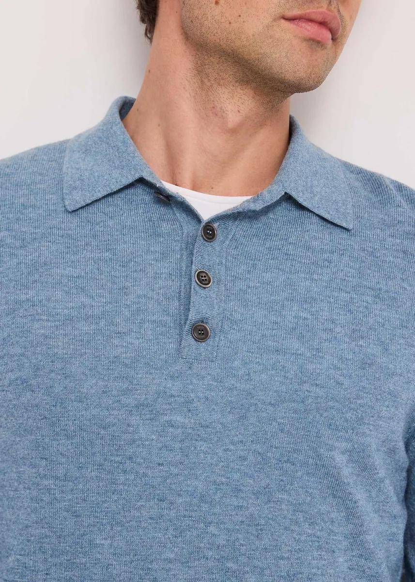 Polo in maglia di lana e cashmere Gaudì, azzurro, foto 3 di 4