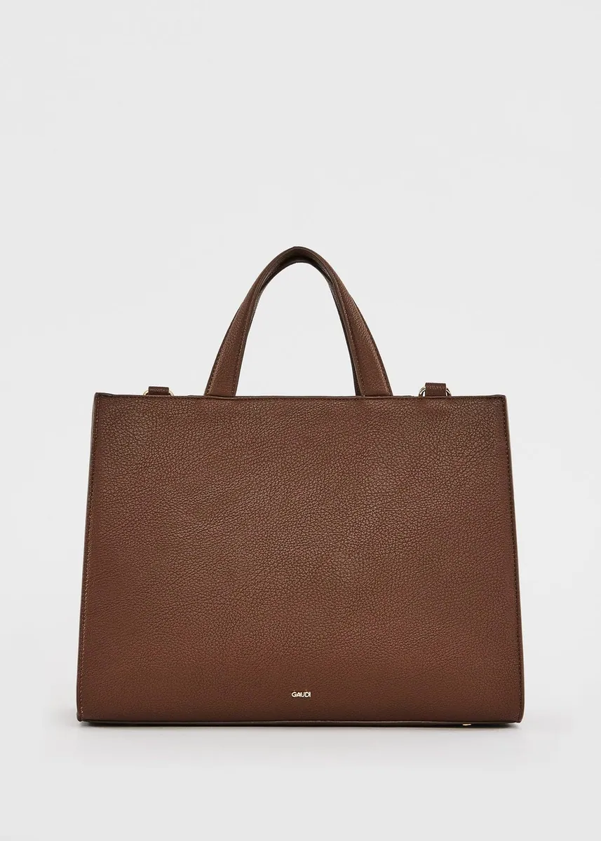 Shopping bag con logo e tracolla Gaudì, marrone, foto 4 di 4