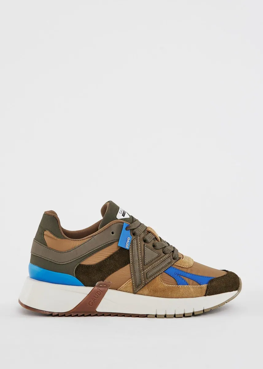 Sneaker running in pelle scamosciata con logo Gaudì, marrone, foto 1 di 2