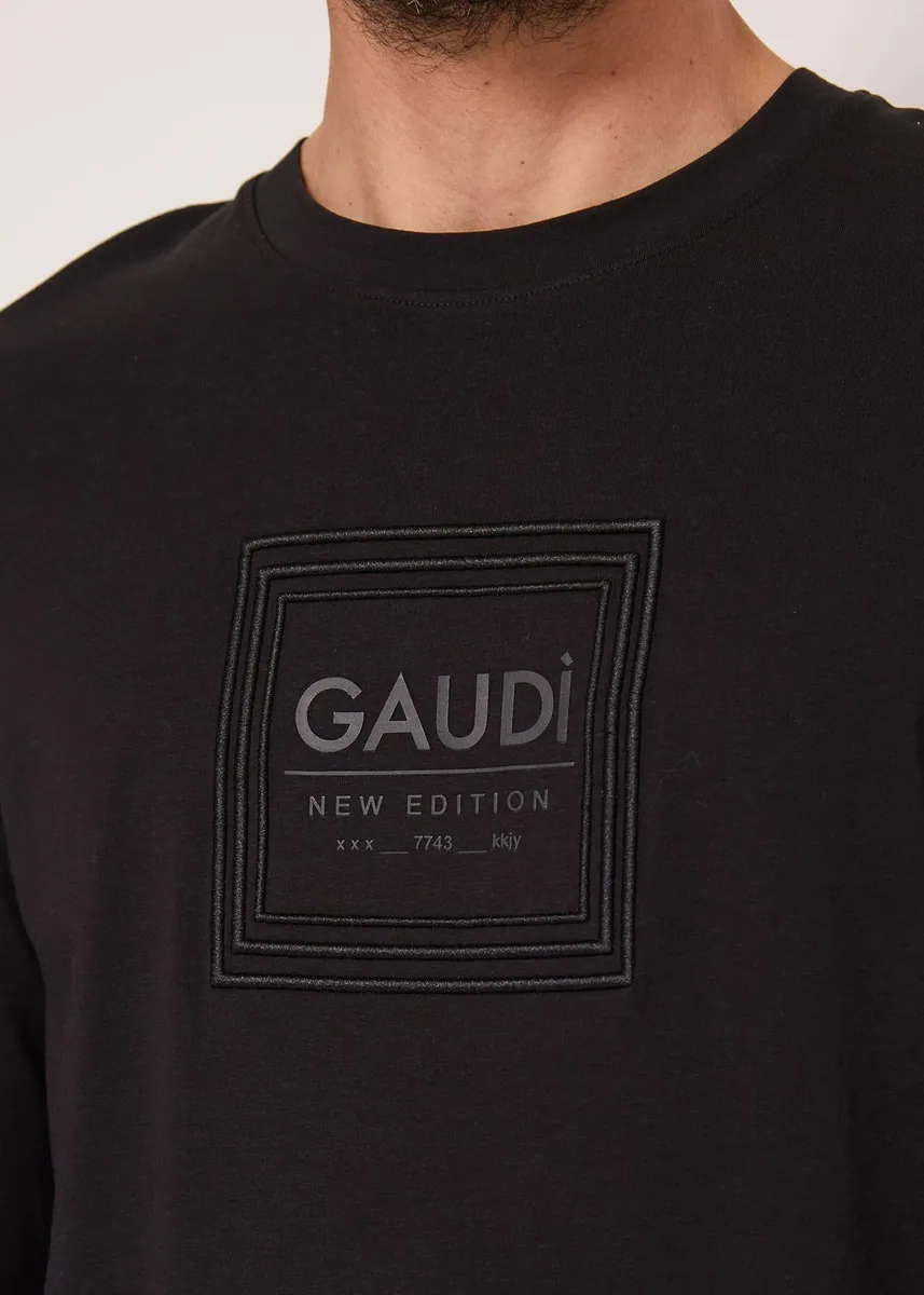 T-shirt girocollo in jersey a maniche lunghe Gaudì, nero, foto 3 di 3