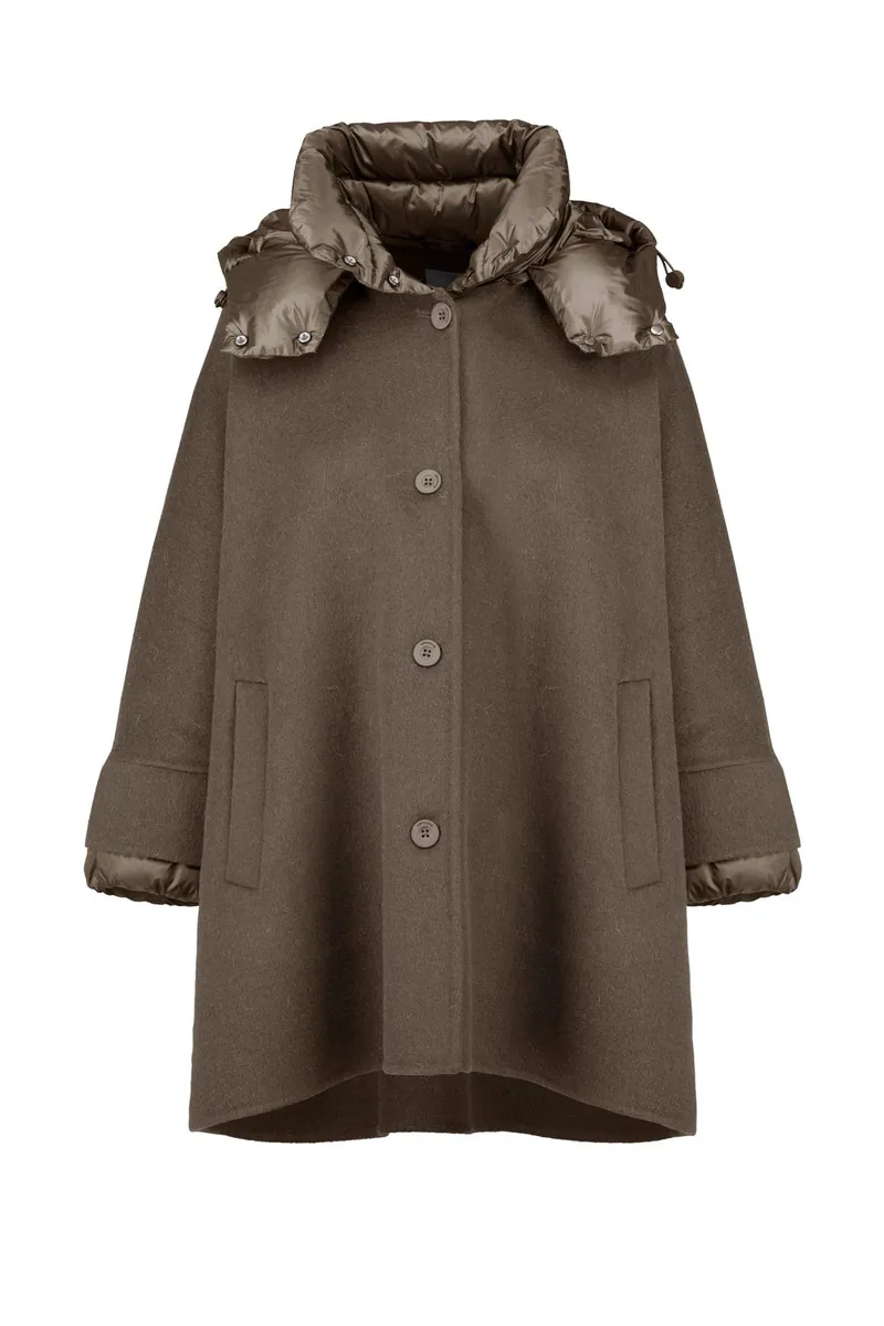 Cappa oversize in lana con cappuccio staccabile Bomboogie, bronzo, foto 1 di 3