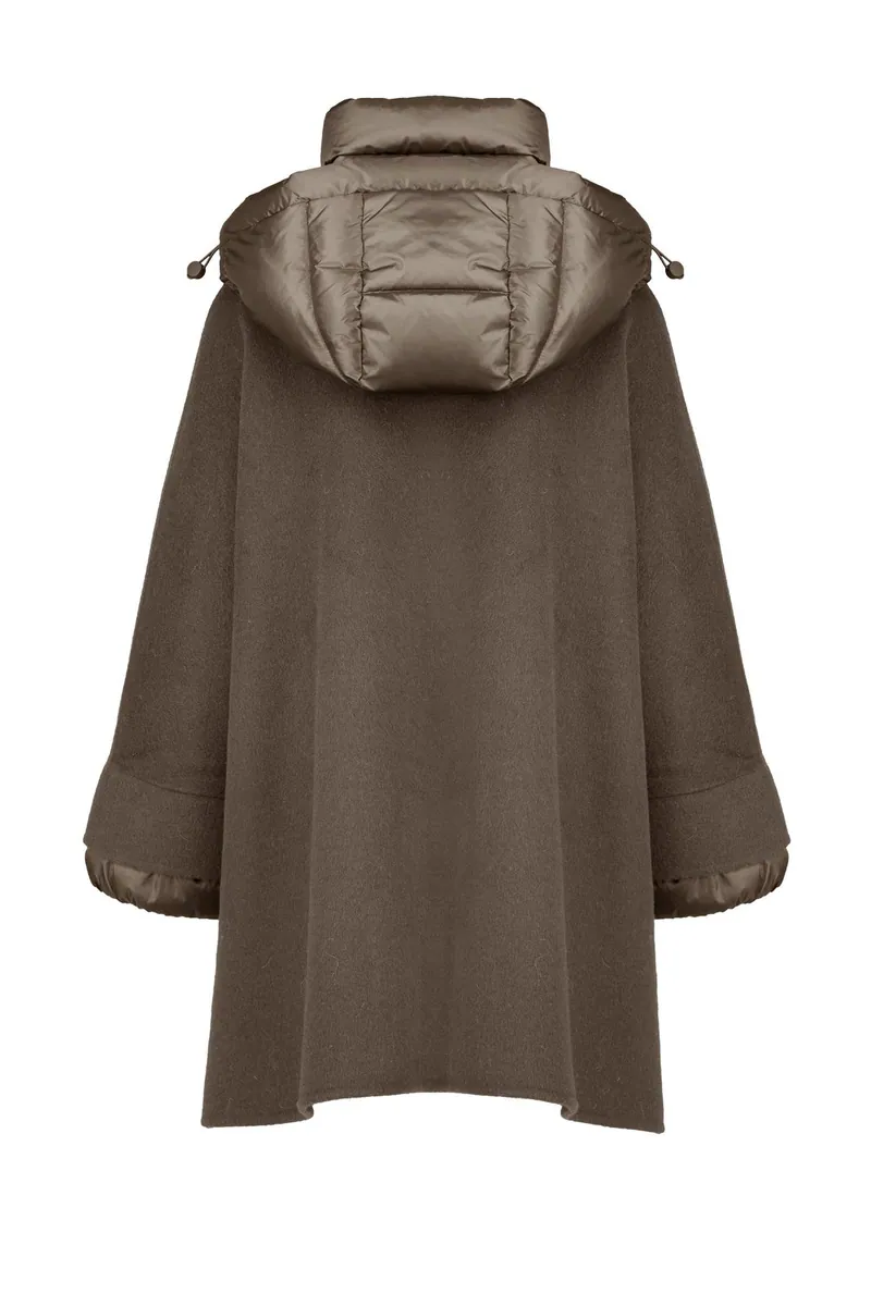 Cappa oversize in lana con cappuccio staccabile Bomboogie, bronzo, foto 3 di 3