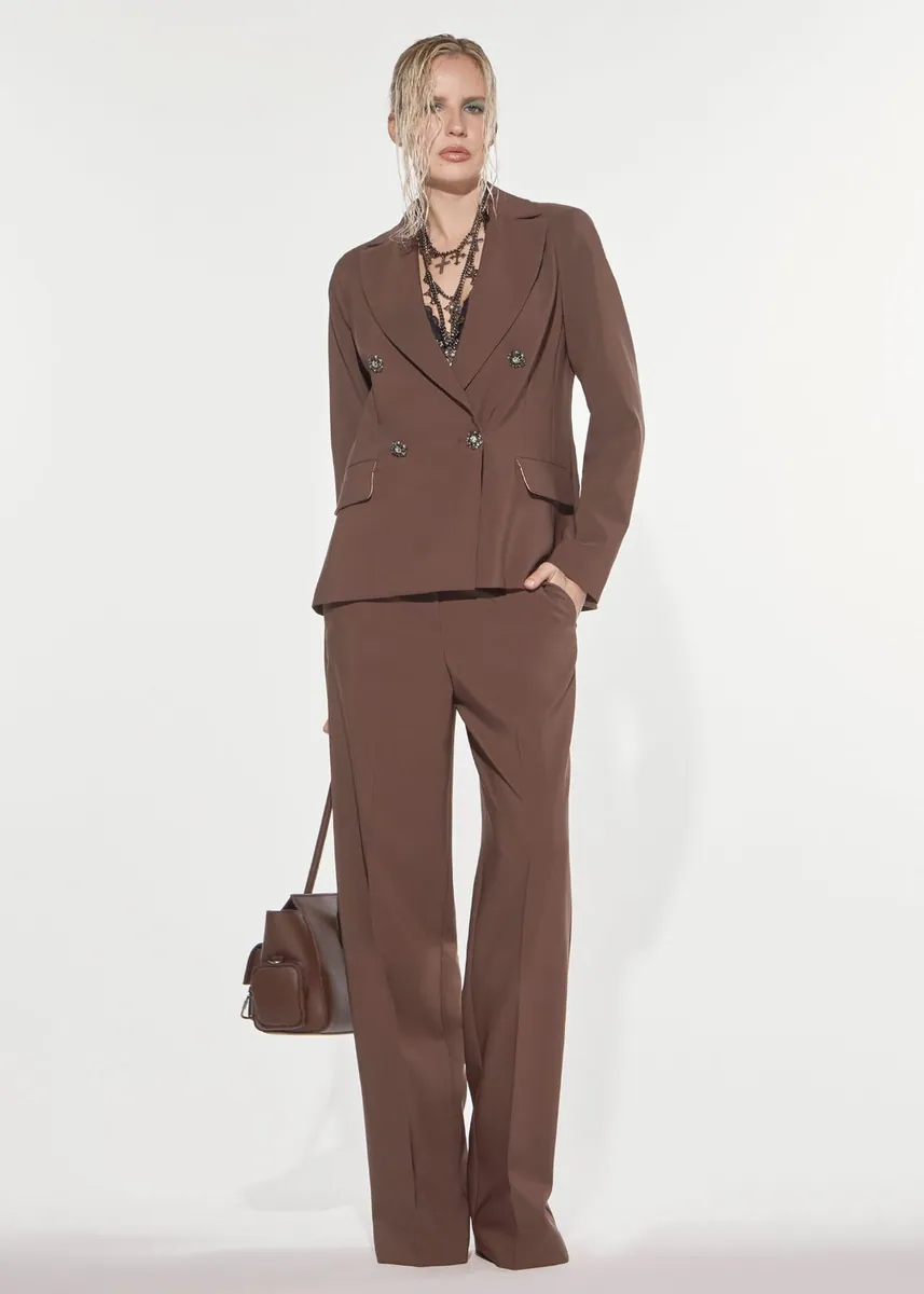 Blazer doppiopetto con bottoni gioiello Denny Rose, marrone cioccolato, foto 4 di 4