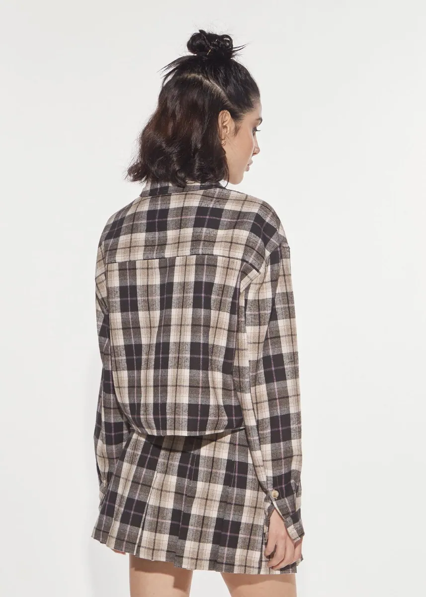 Camicia cropped in flanella check con ricamo Denny Rose, moka e beige, foto 3 di 3