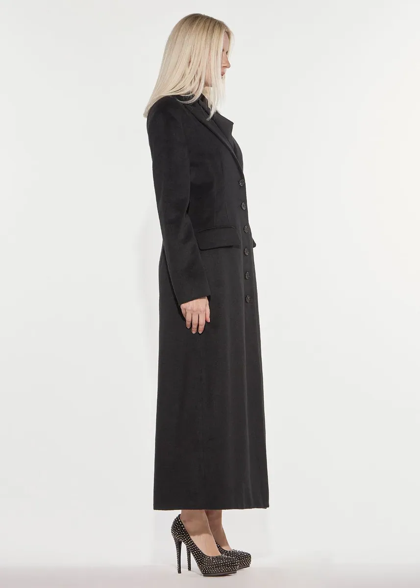 Cappotto lungo in misto lana con spalle strutturate Denny Rose, nero, foto 2 di 4
