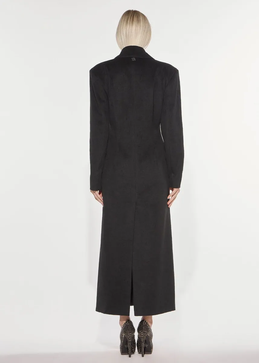 Cappotto lungo in misto lana con spalle strutturate Denny Rose, nero, foto 3 di 4