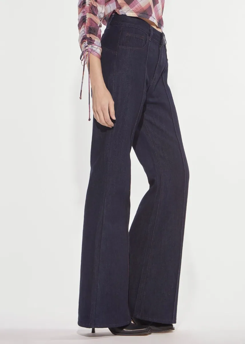 Jeans flare con scritta gotica floccata Denny Rose, blu scuro, foto 2 di 4