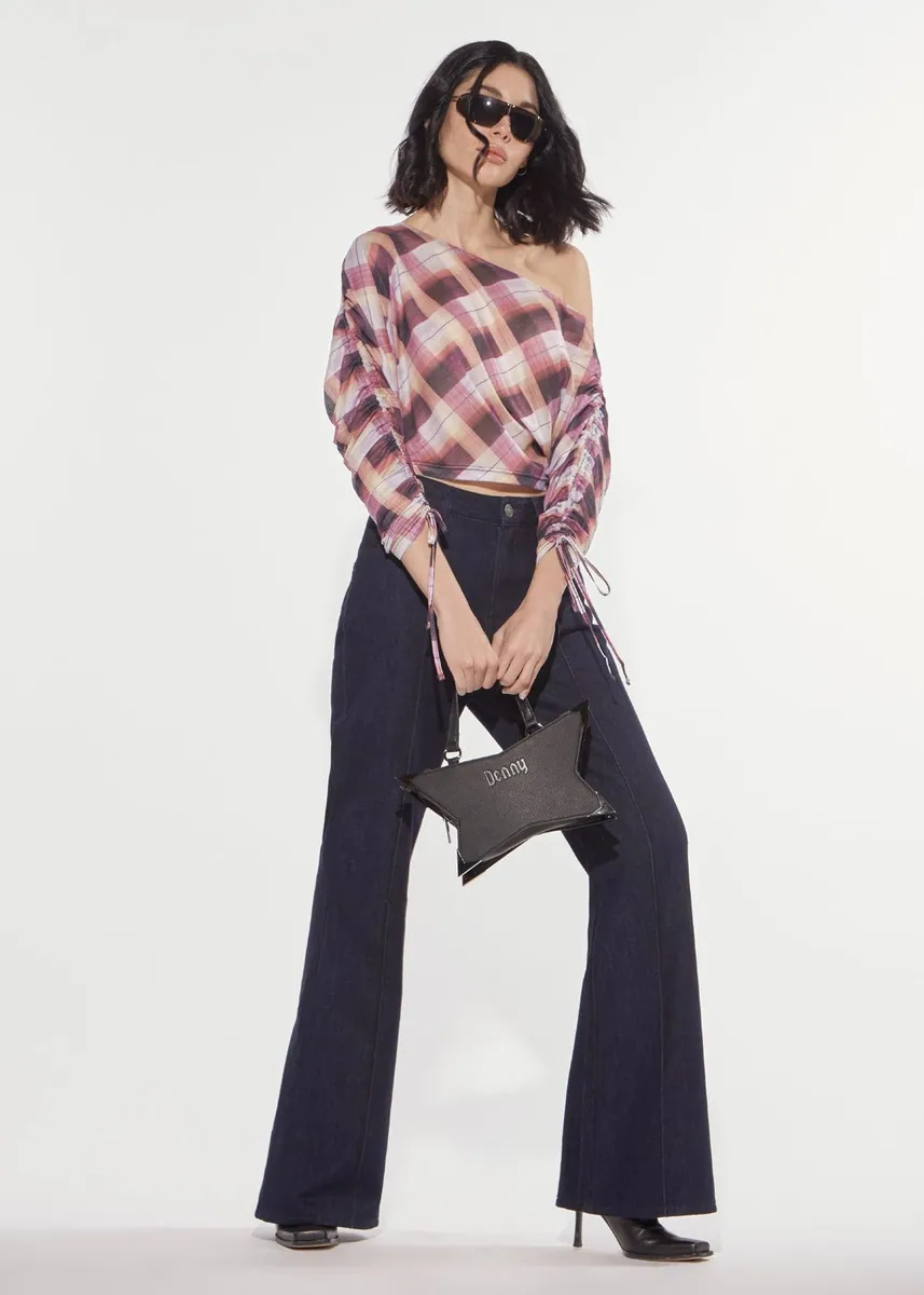 Jeans flare con scritta gotica floccata Denny Rose, blu scuro, foto 4 di 4