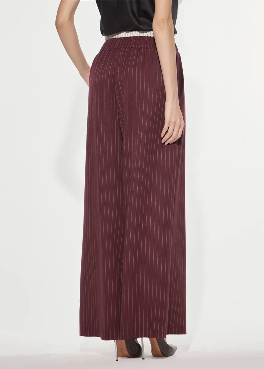 Pantalone wide gessato con doppia banda elastica Denny Rose, bordeaux, foto 3 di 4