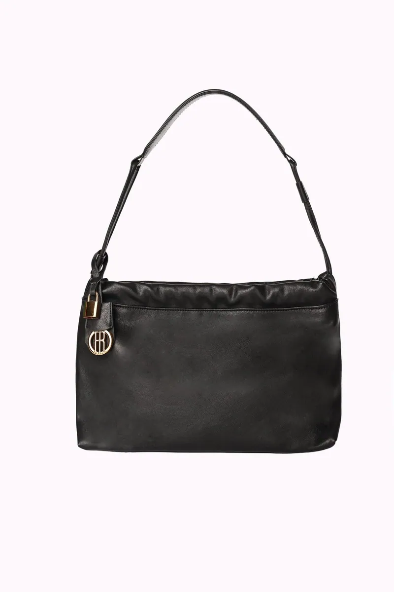 Borsa a spalla in finta pelle con coulisse Fracomina, nero, foto 1 di 3