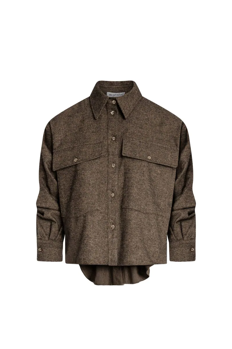 Camicia oversize in tweed con lana Fracomina, marrone, foto 1 di 4