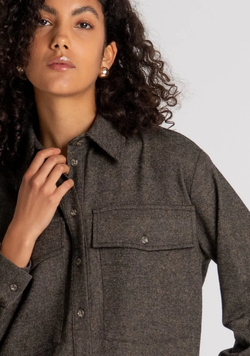 Camicia oversize in tweed con lana Fracomina, marrone, foto 4 di 4