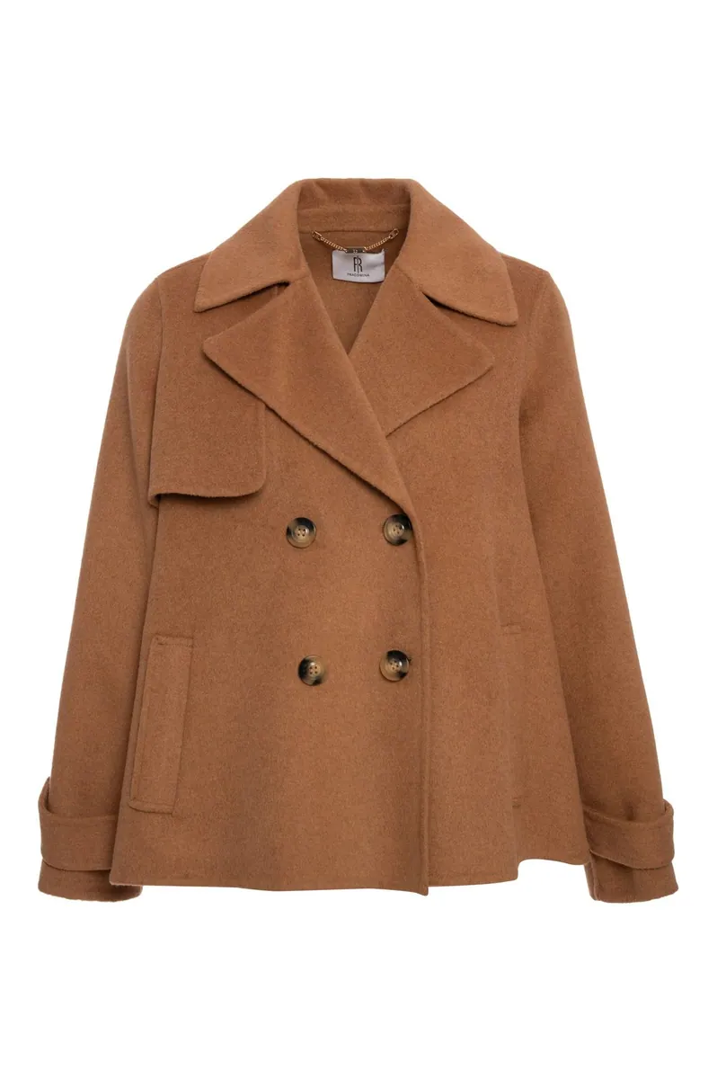 Cappotto doppiopetto in panno con lana, linea ad A Fracomina, cammello, foto 1 di 4