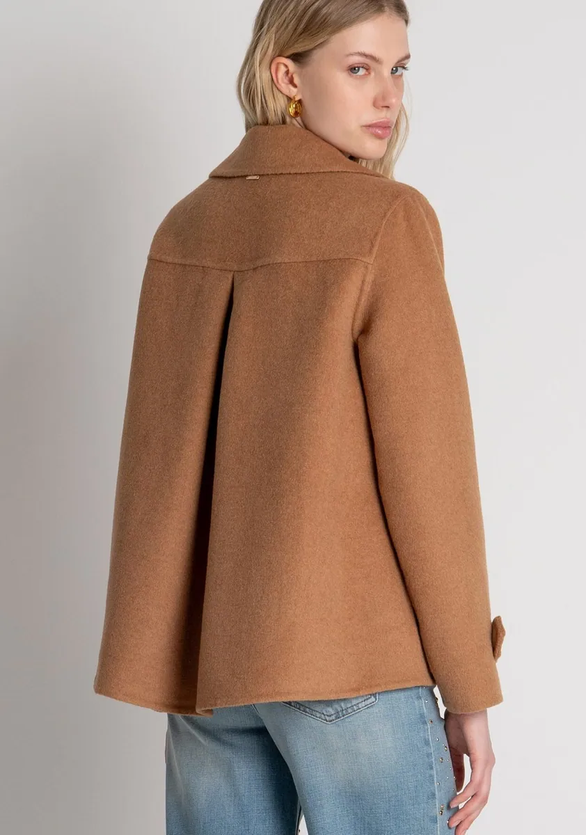 Cappotto doppiopetto in panno con lana, linea ad A Fracomina, cammello, foto 4 di 4