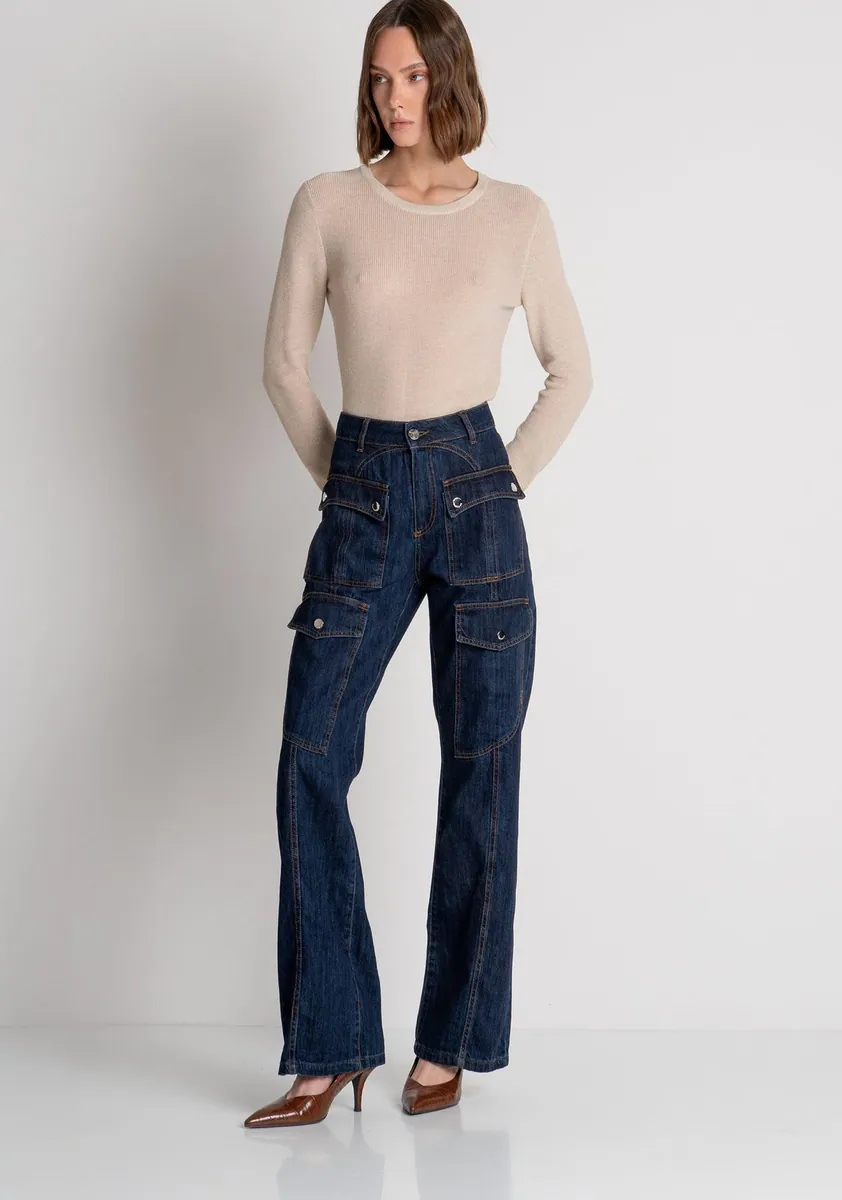 Jeans bootcut a vita alta con tasconi Fracomina, blu scuro, foto 2 di 4