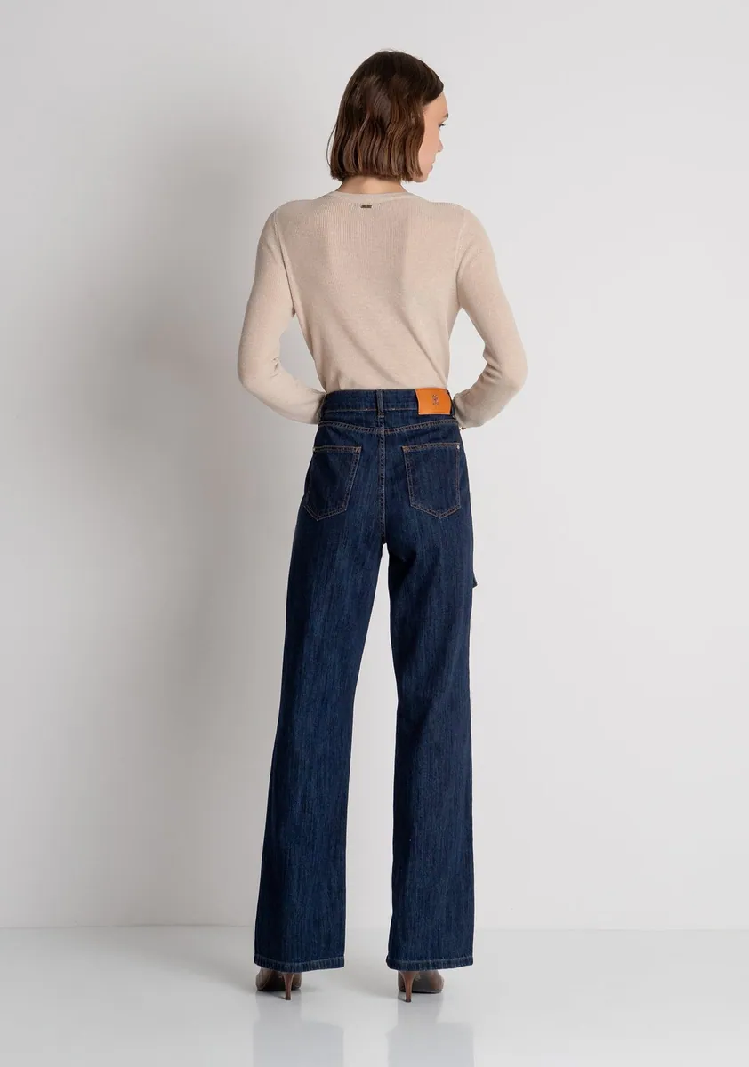 Jeans bootcut a vita alta con tasconi Fracomina, blu scuro, foto 4 di 4