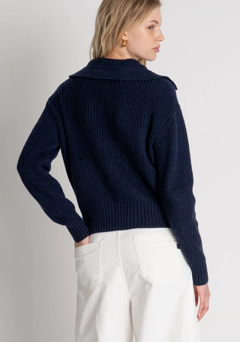 Maglia in misto lana con colletto gioiello Fracomina, blu scuro, foto 4 di 4