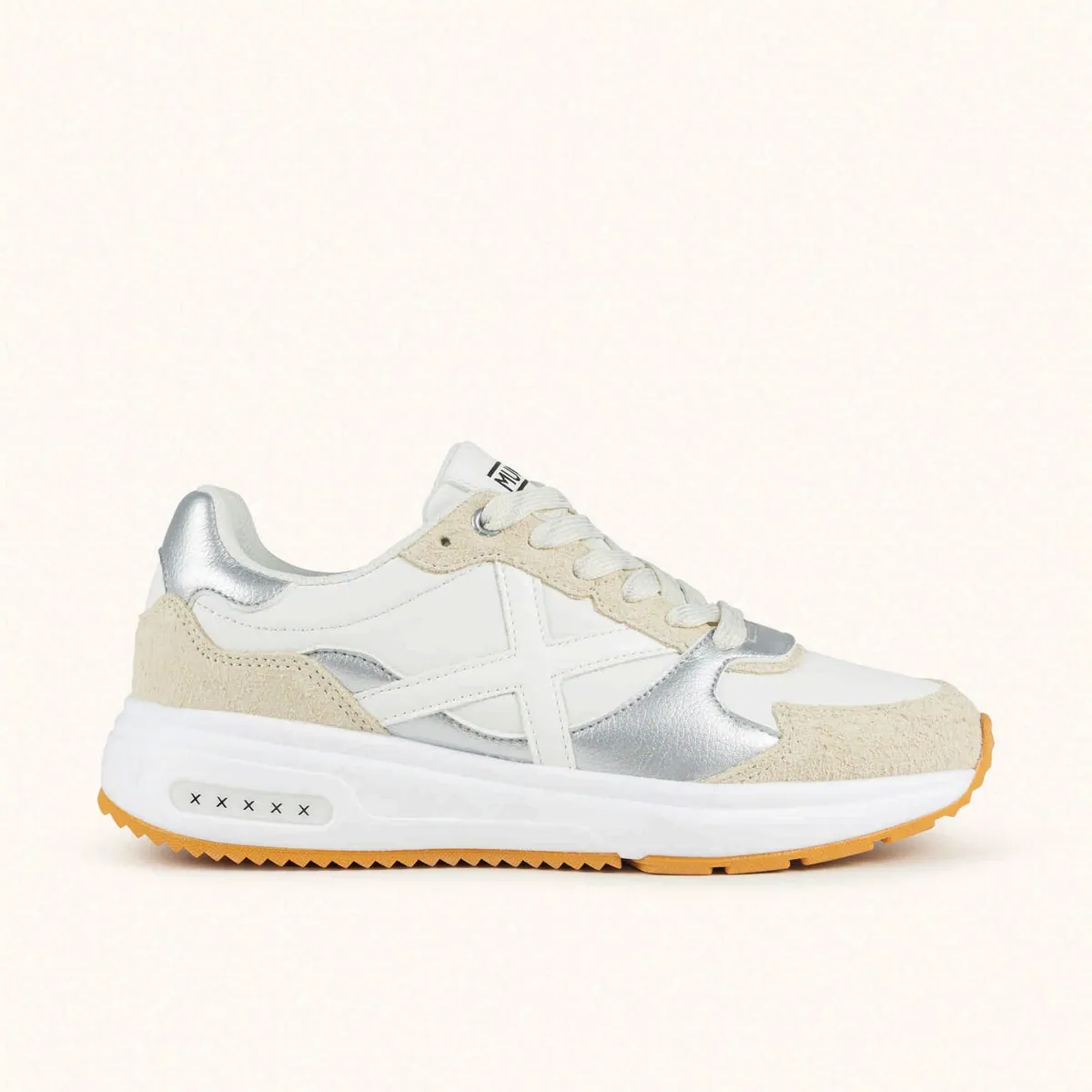 Sneakers Aurea con inserti scamosciati Munich, bianco, argento e beige, foto 1 di 4