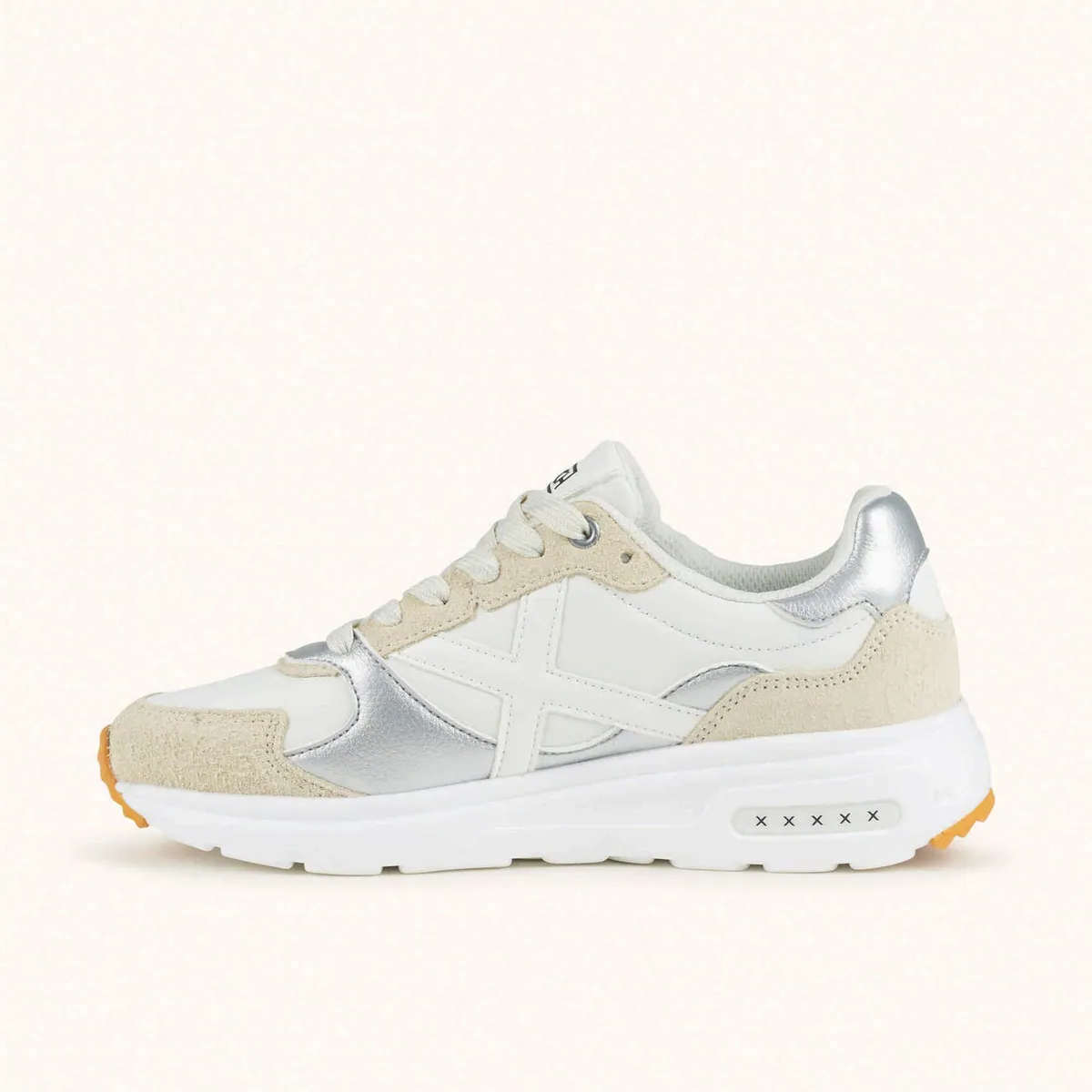 Sneakers Aurea con inserti scamosciati Munich, bianco, argento e beige, foto 2 di 4