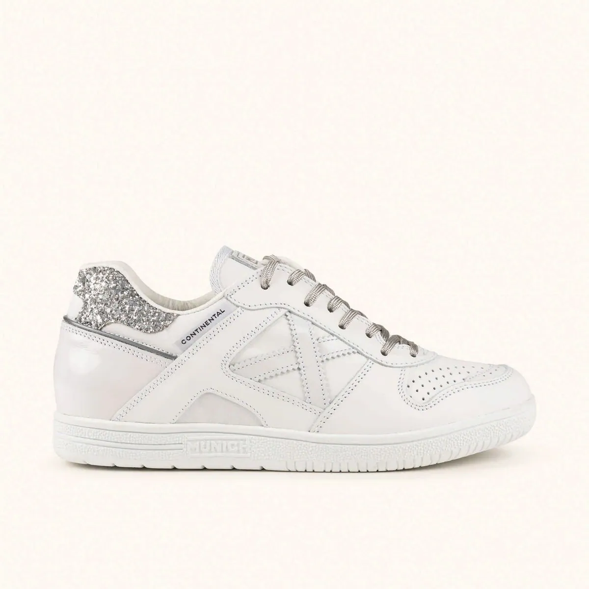 Sneakers Continental Premium in pelle con glitter Munich, bianco e argento, foto 1 di 4