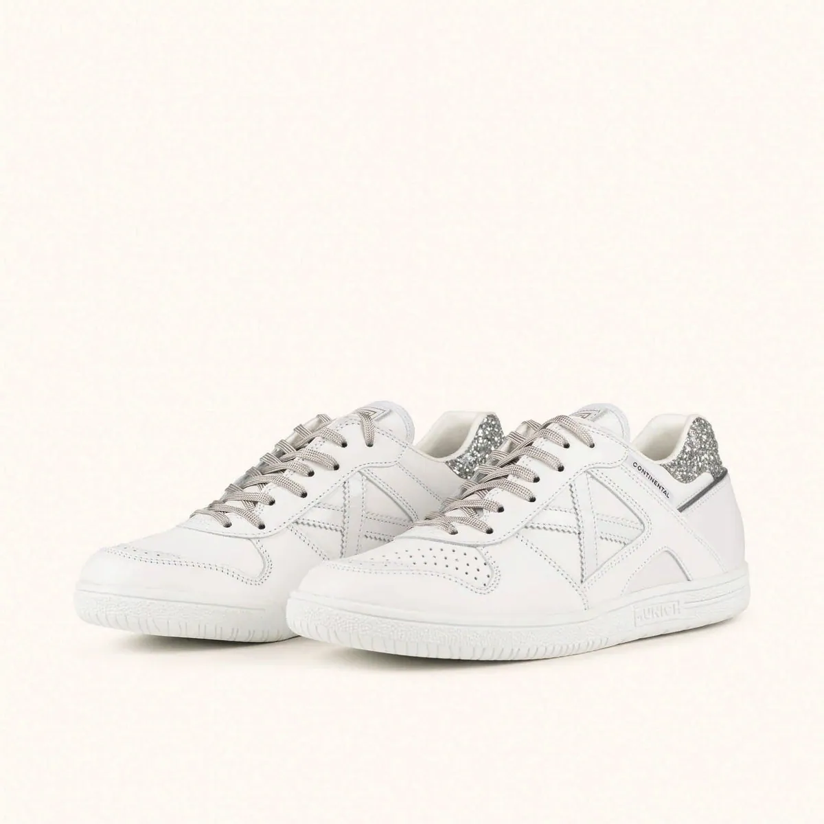 Sneakers Continental Premium in pelle con glitter Munich, bianco e argento, foto 3 di 4
