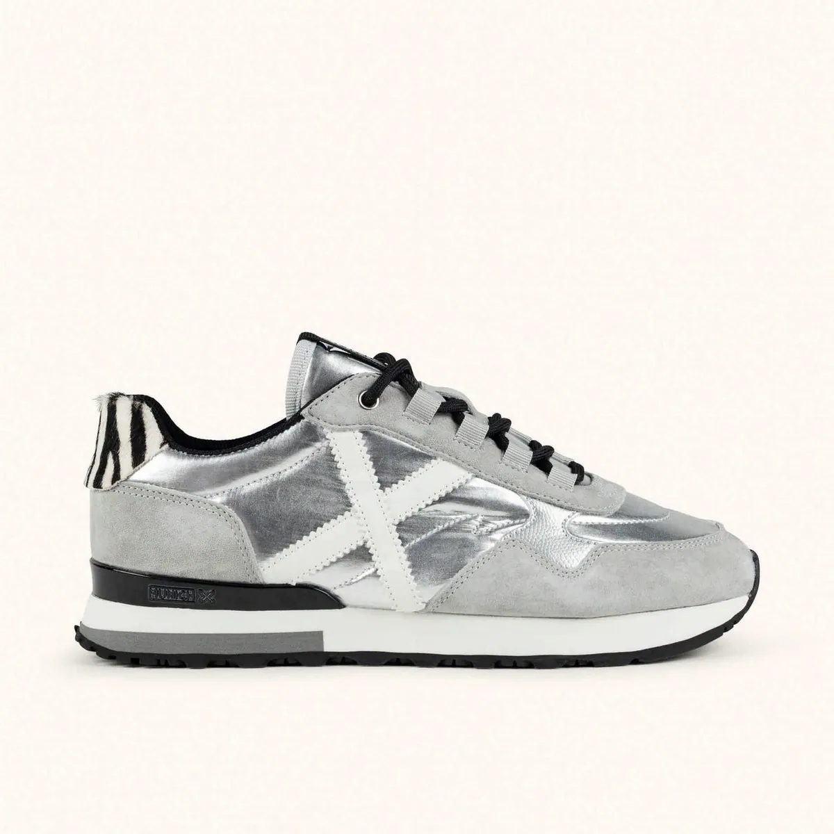 Sneakers Sunset argento con tallone zebrato Munich, argento, grigio e zebrato, foto 1 di 4