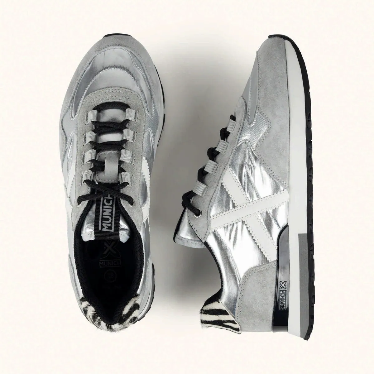 Sneakers Sunset argento con tallone zebrato Munich, argento, grigio e zebrato, foto 4 di 4