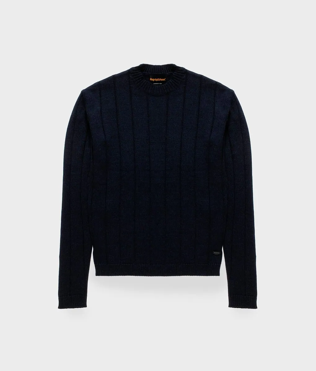 Maglione girocollo in lana merino a coste RefrigiWear, blu scuro, foto 1 di 4