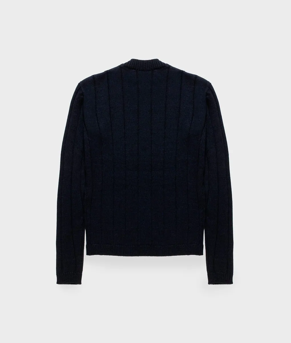 Maglione girocollo in lana merino a coste RefrigiWear, blu scuro, foto 2 di 4