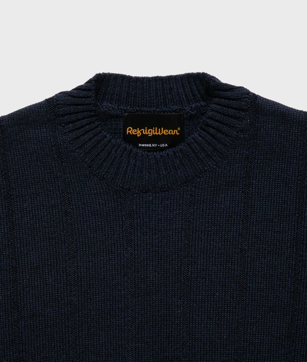 Maglione girocollo in lana merino a coste RefrigiWear, blu scuro, foto 3 di 4