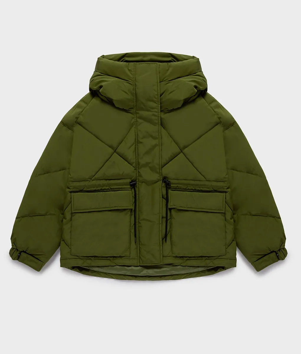 Parka oversize imbottito con cappuccio RefrigiWear, verde oliva, foto 1 di 4